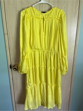 Tahari Air Flow Flowy Tiered Dress Icy Yellow MIDI New Sz L